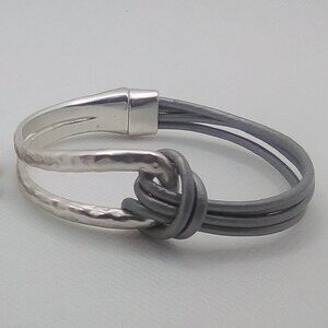 Silver Metal & Rope Bracelet Wrist Bangle with Magnetic Closing